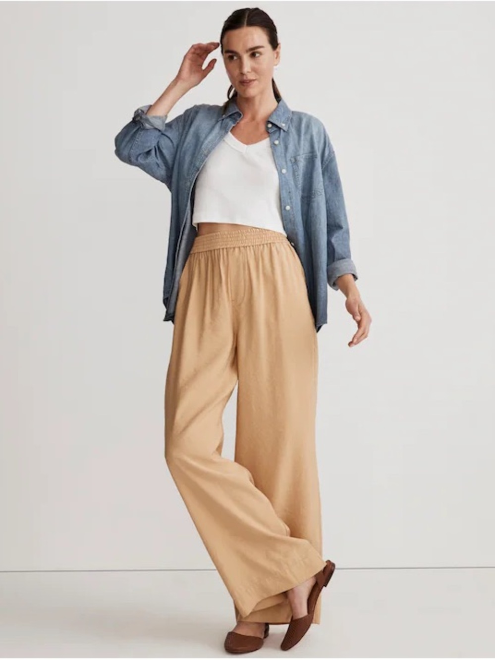 MADEWELL • The Carley Wide-Leg Pant in Softdrape desert dune tan khaki XS NL206